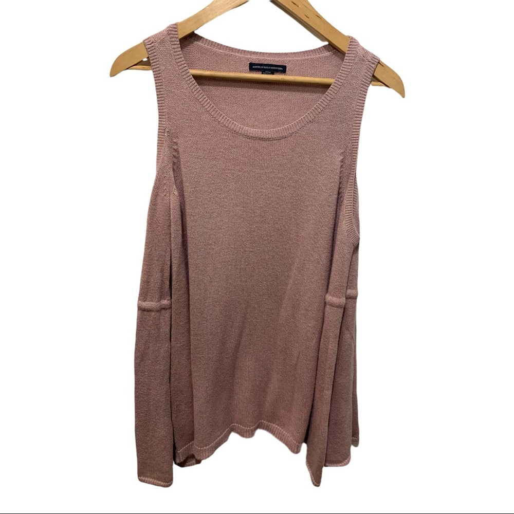 AMERICAN EAGLE OUTFITTERS BLUSH PINK/MAUVE KNIT COLD SHOULDER LS SWEATER